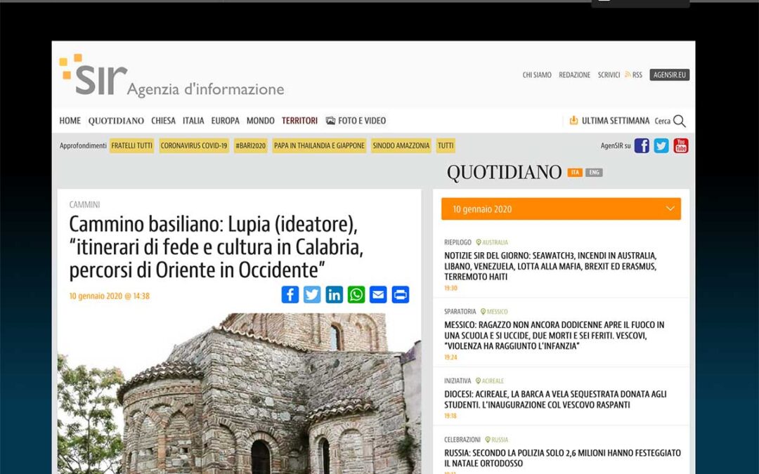 SIR: Cammino basiliano: Lupia (ideatore), “itinerari di fede e cultura in Calabria, percorsi di Oriente in Occidente”