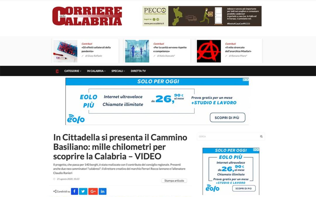 Corriere della Calabria: in Cittadella si presenta il Cammino Basiliano