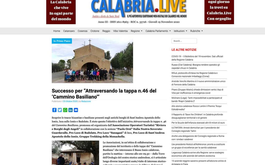 Calabria Live: Successo per “Attraversando la tappa n.46 del ‘Cammino Basiliano’”