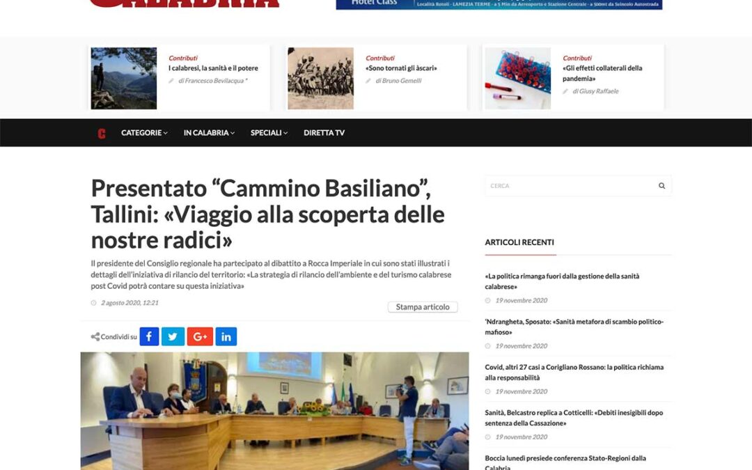 Corriere della Calabria: Presentato “Cammino Basiliano”