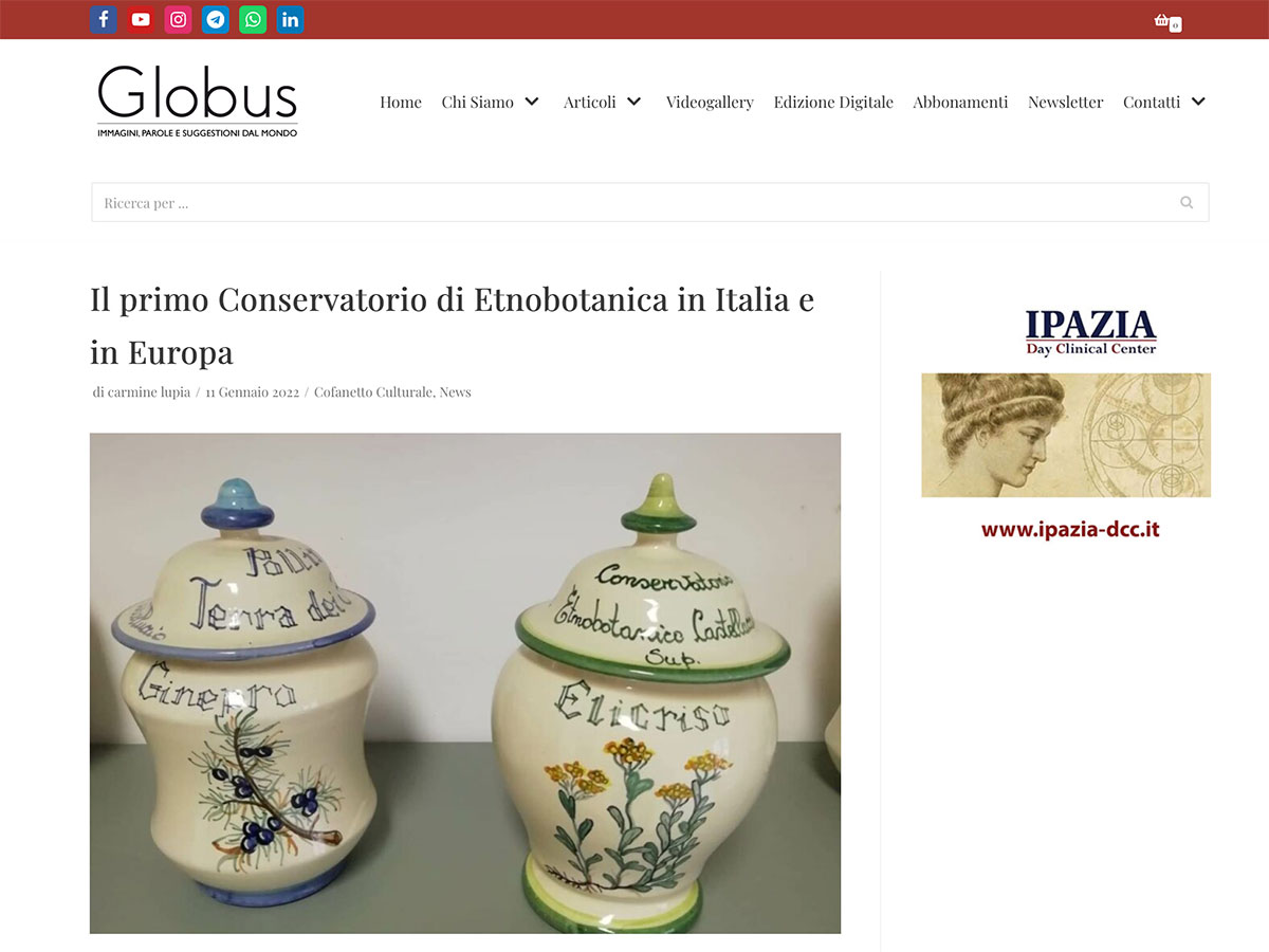 Rassegna stampa Cammino Basiliano: Globus - Il primo Conservatorio di Etnobotanica in Italia e in Europa