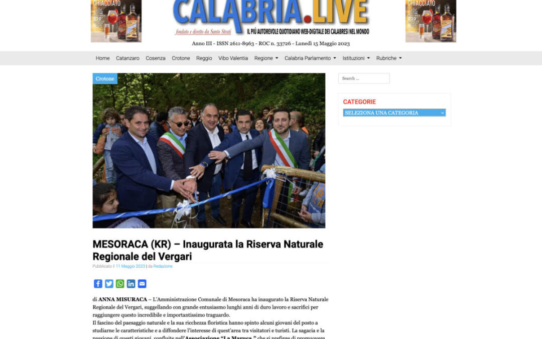 Calabria Live: MESORACA (KR) – Inaugurata la Riserva Naturale Regionale del Vergari