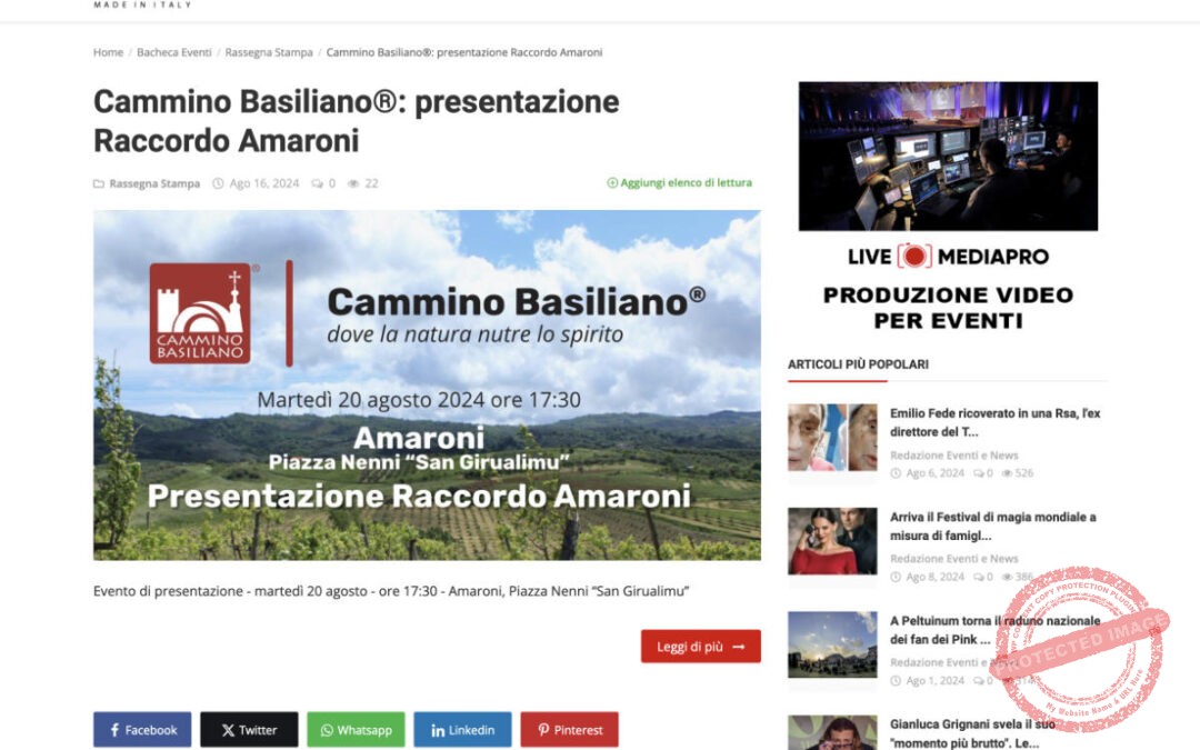 Eventi – Cammino Basiliano®: presentazione Raccordo Amaroni